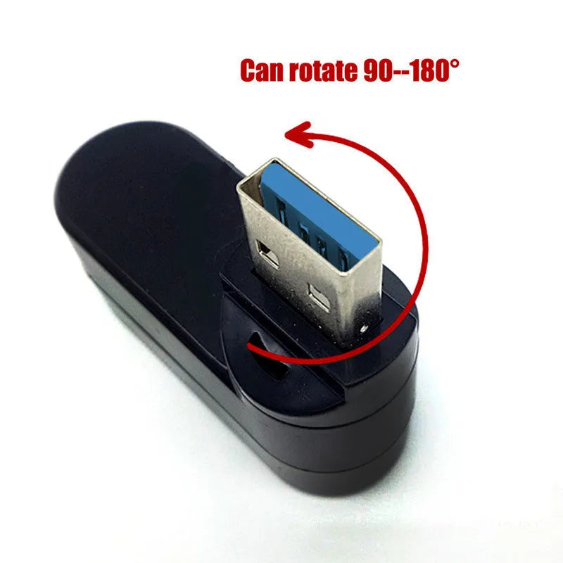 Black or white USB rotary splitter hub with four USB 3.0 ports on a swivelling base