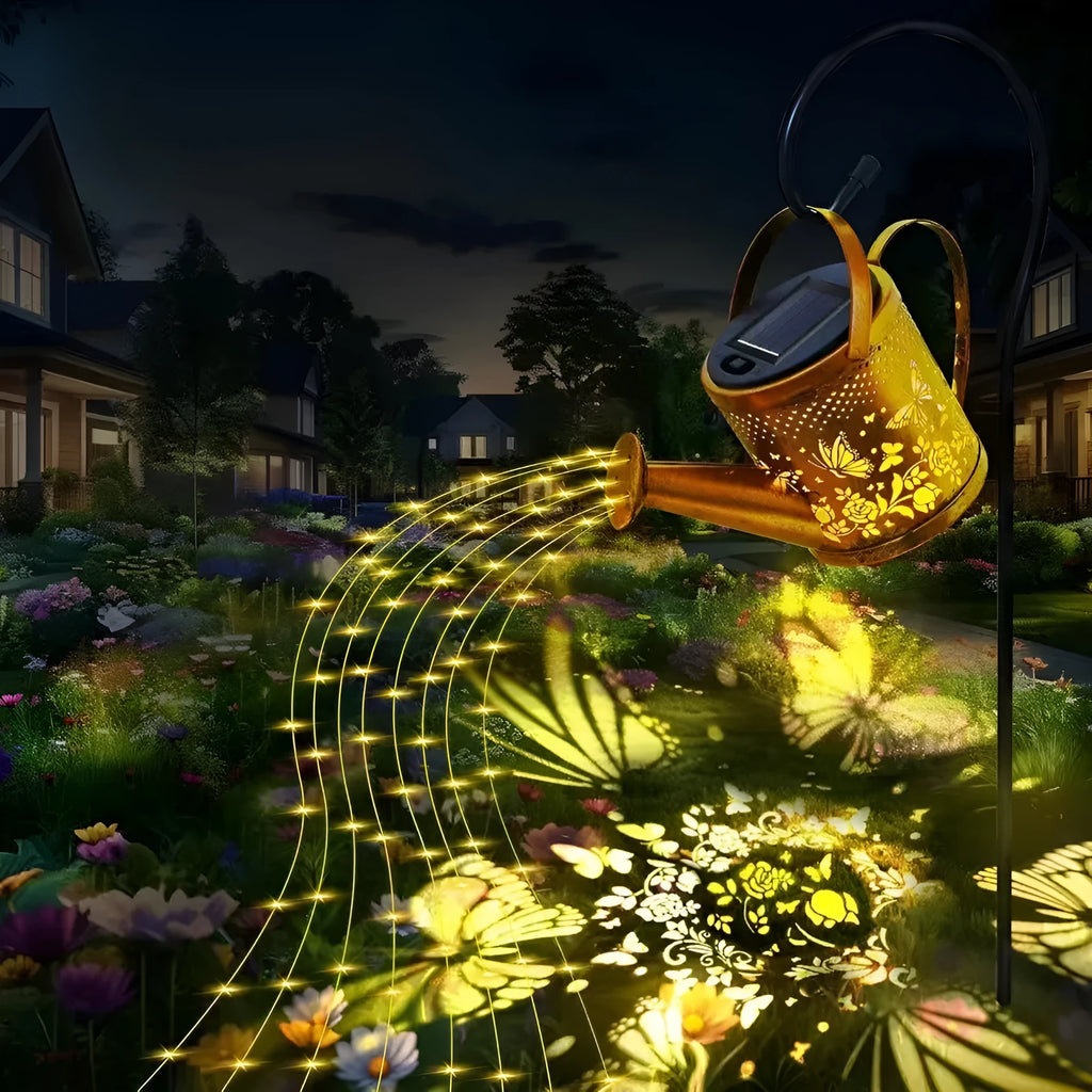Wrought iron solar-powered butterfly kettle lamp for outdoor garden decoration