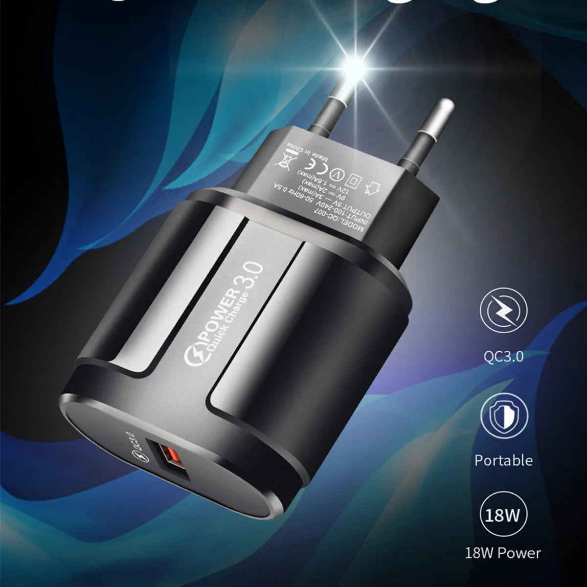 White universal USB travel wall charger plug adaptor with compact dimensions for mobile phones