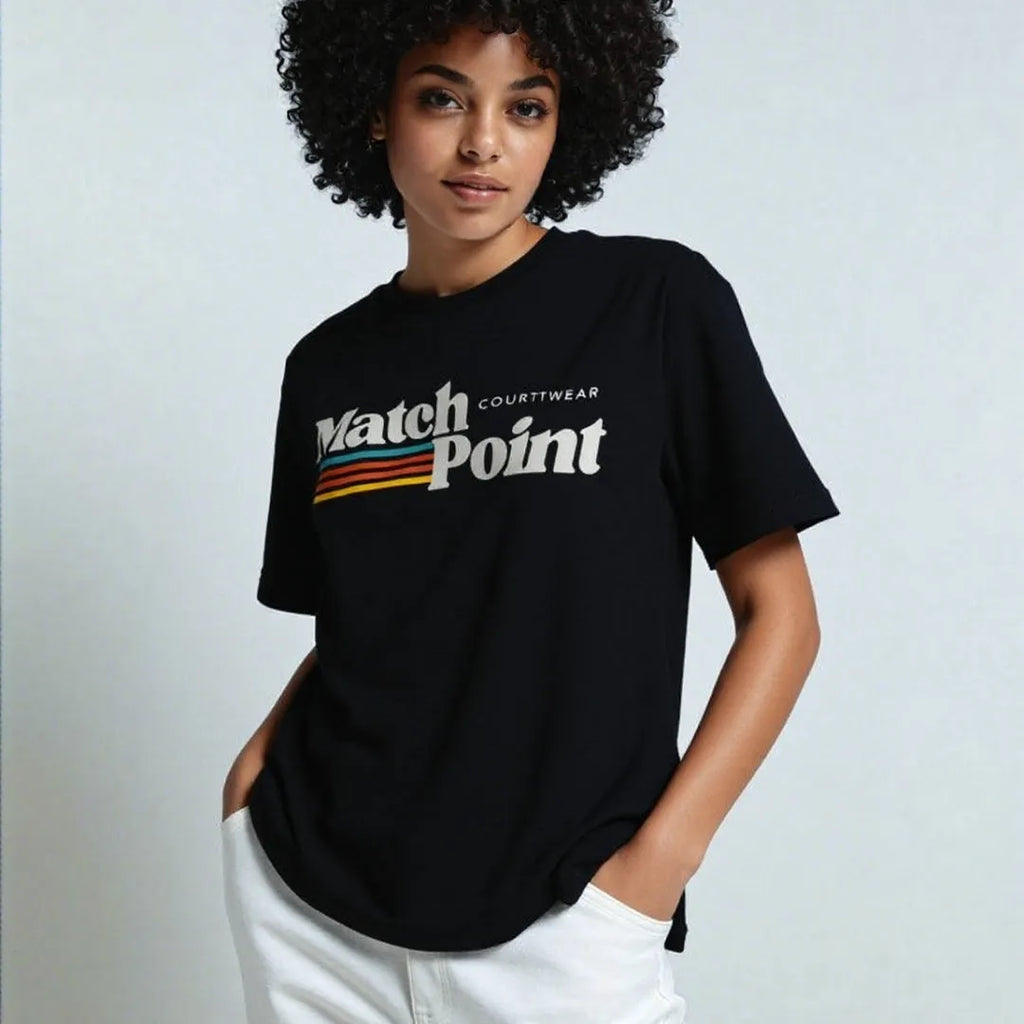Men's black casual t-shirt with a 3D digital printed pattern and round neck.