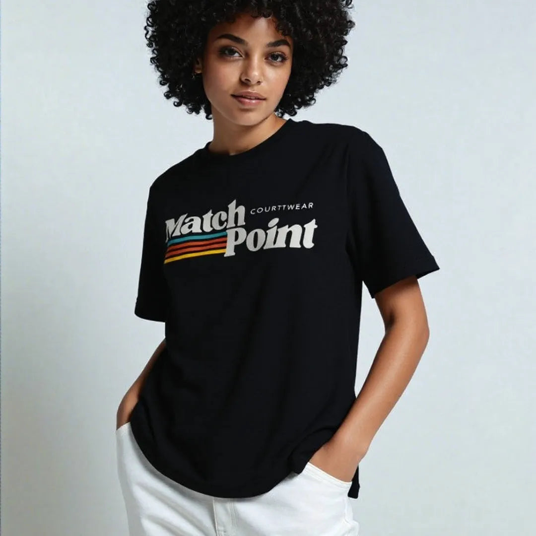 Men's black casual t-shirt with a 3D digital printed pattern and round neck.