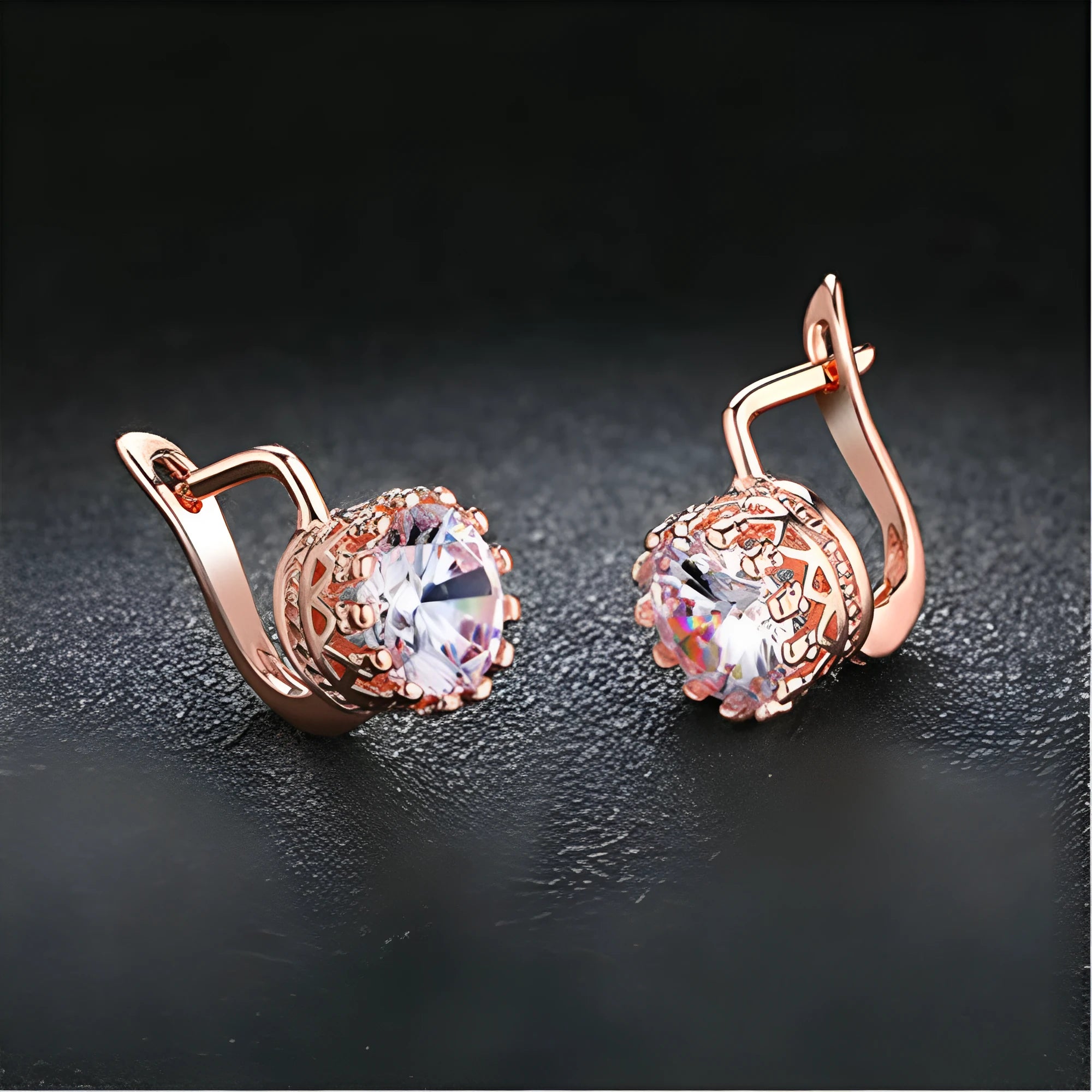 Korean retro crown-shaped clip earrings for women in rose gold and white gold colour finishes.