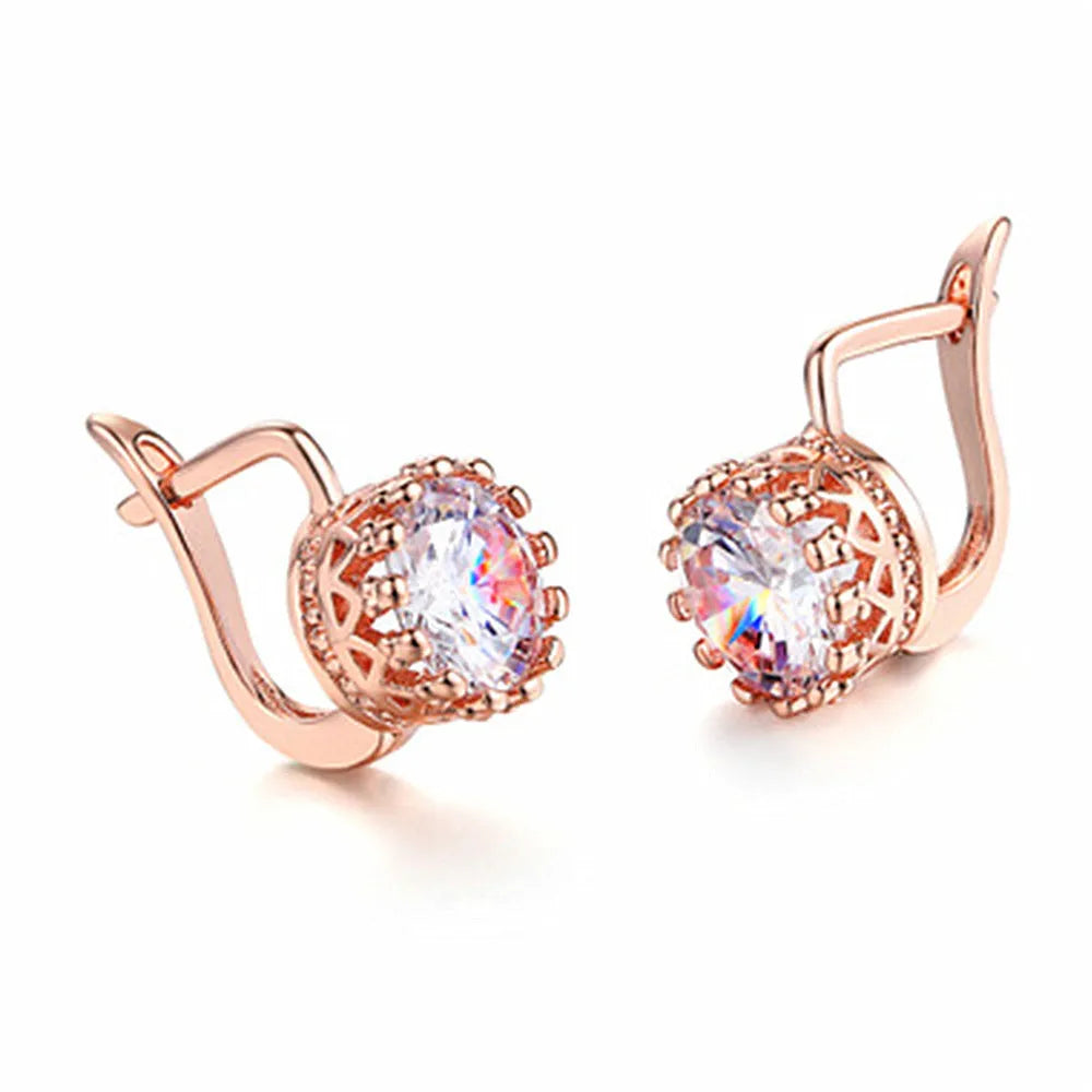 Korean retro crown-shaped clip earrings for women in rose gold and white gold colour finishes.