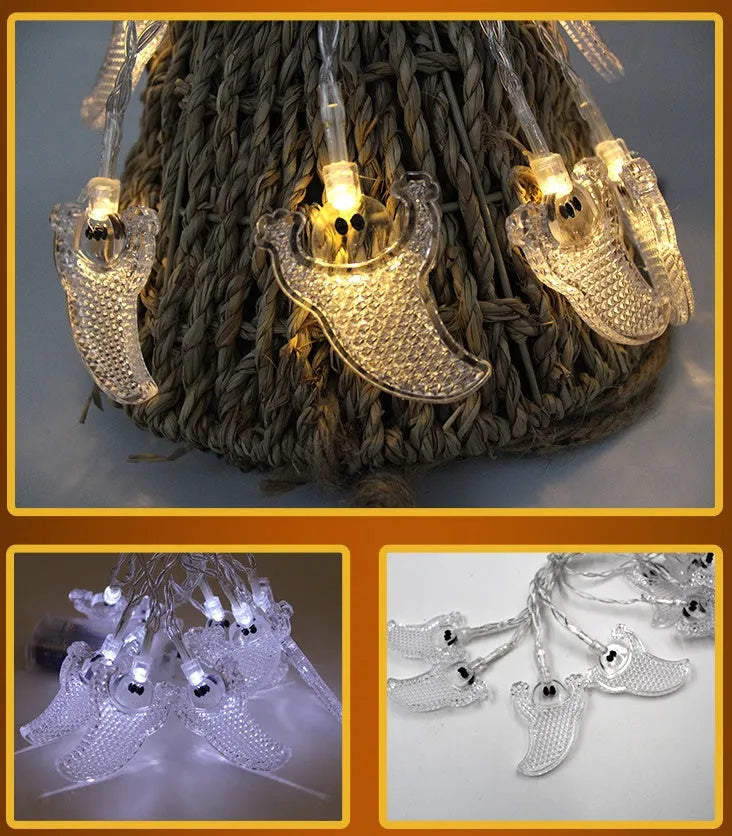 Halloween LED string lights with pumpkin, bat, and ghost decorations on a 1.2m wire