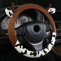 Short plush automotive steering wheel cover in 38cm size with protective handle