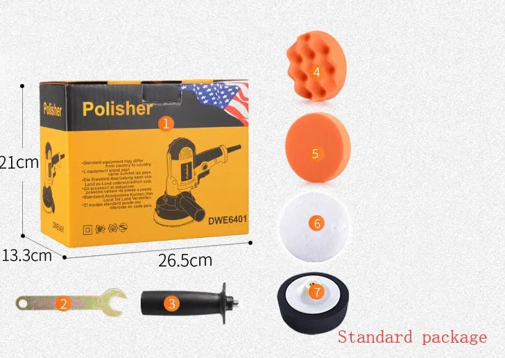 Yellow automotive polishing machine with 125mm disc on 220V power supply for car and multi-surface polishing