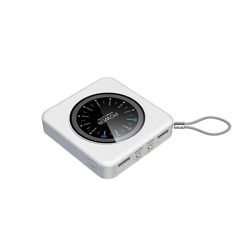 Mini clock charger power bank in alloy case with multiple USB ports in four colour options