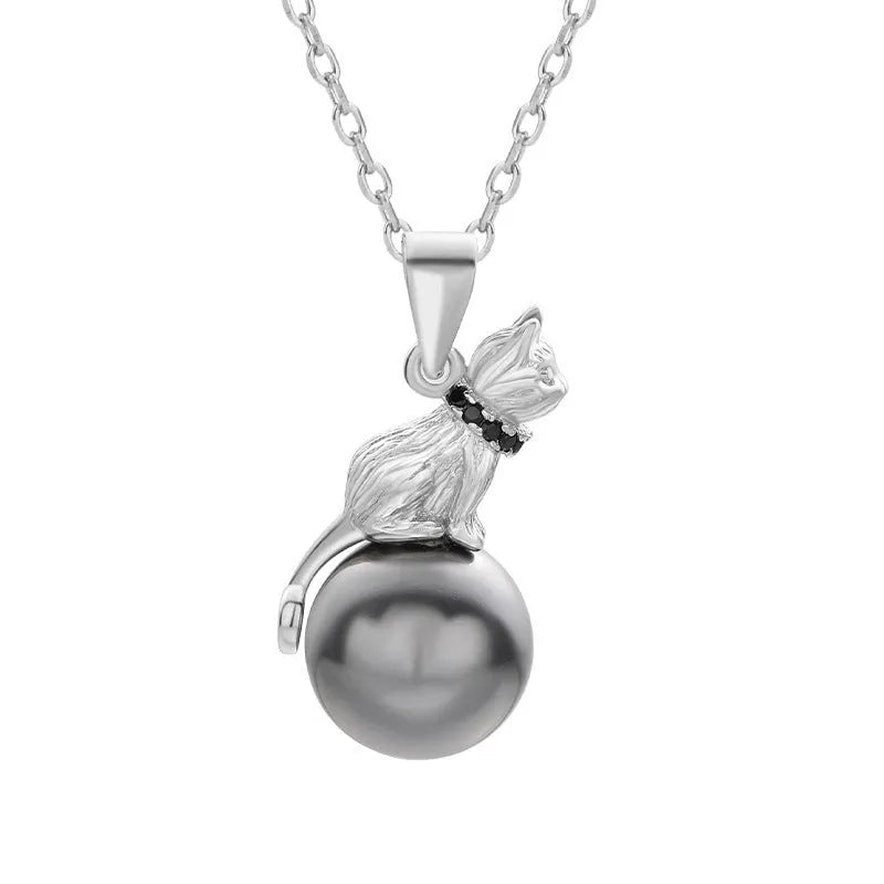 925 sterling silver cat pendant necklace with electroplated finish available in single pendant or full chain set options