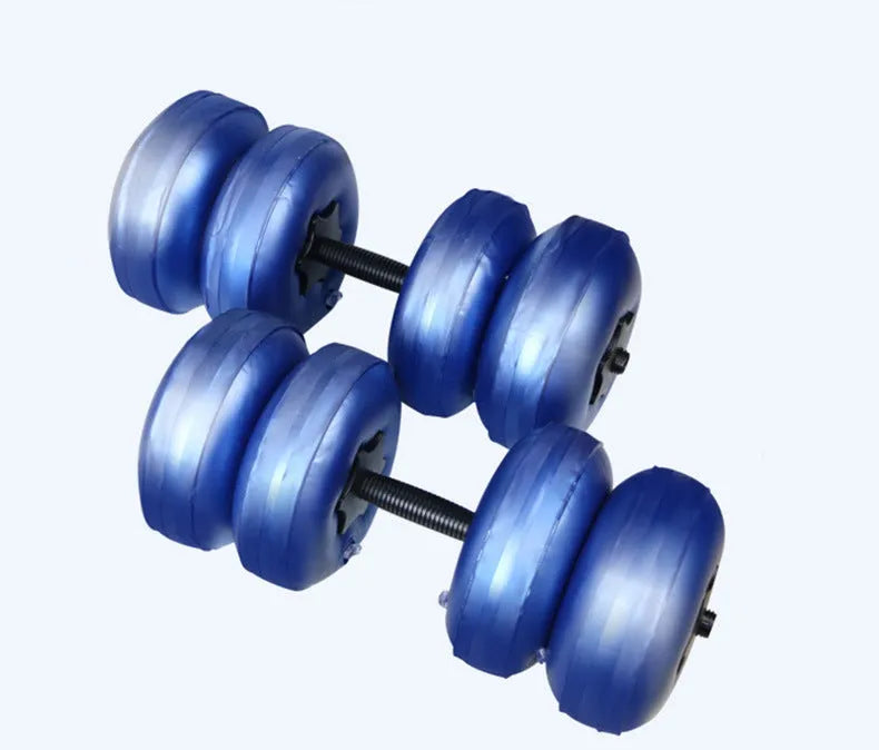 Blue adjustable water-filled dumbbell for home fitness training with 20-25 kg weight range