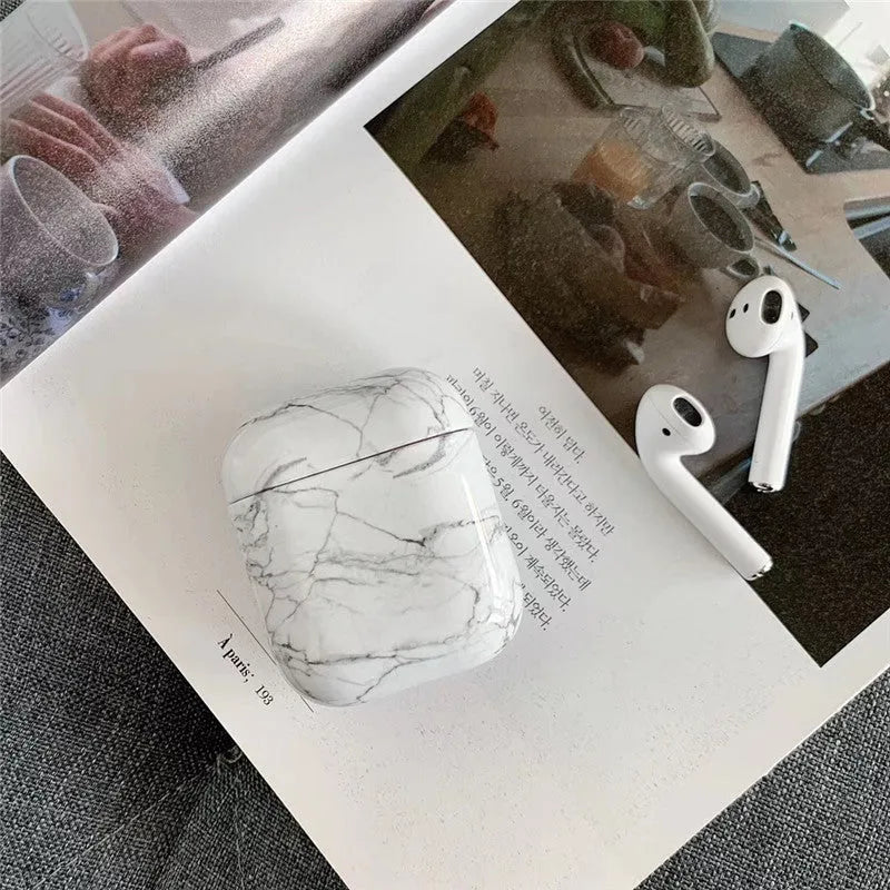 White marble pattern hard PC protective cover for AirPods 1 and 2 charging case