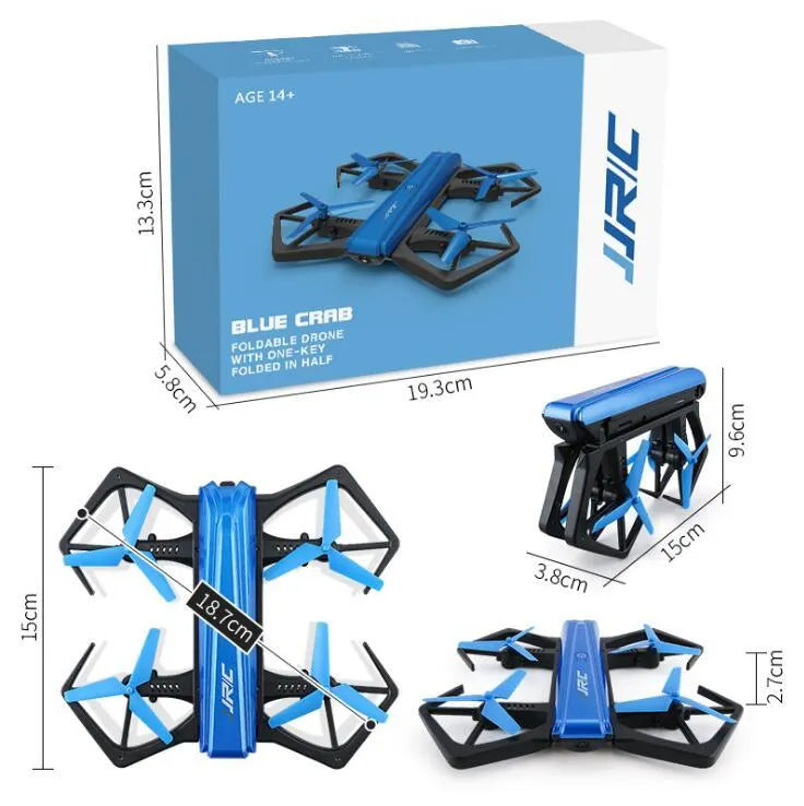 White JJRC H43WH folding drone with four arms deployed and propellers attached outdoors