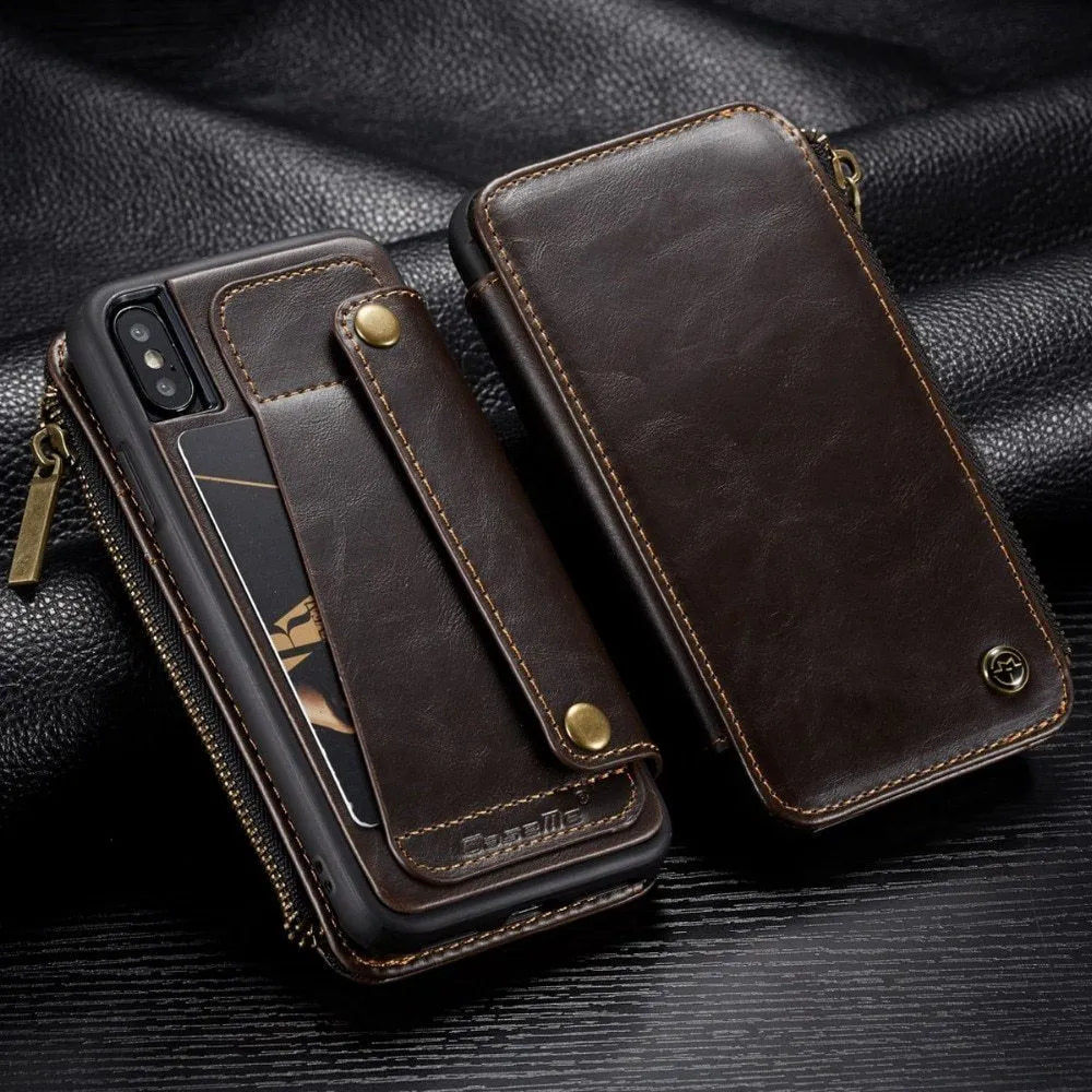 Samsung Galaxy Note 9 flip phone case in black PU leather showing closed and open positions