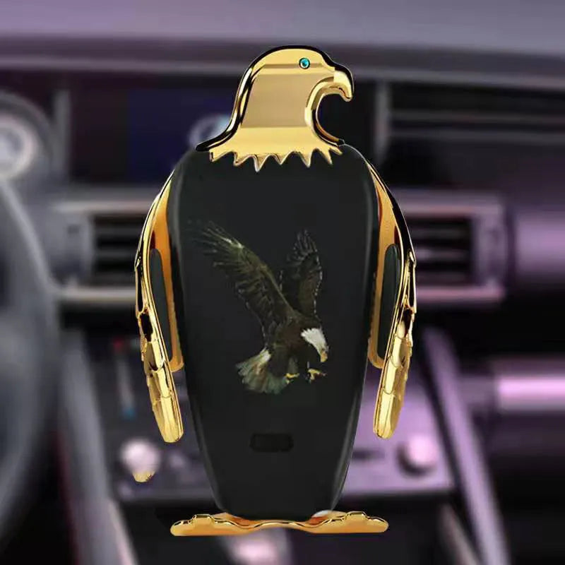 Wireless charging car phone holder with suction cup mount in Eagle design style