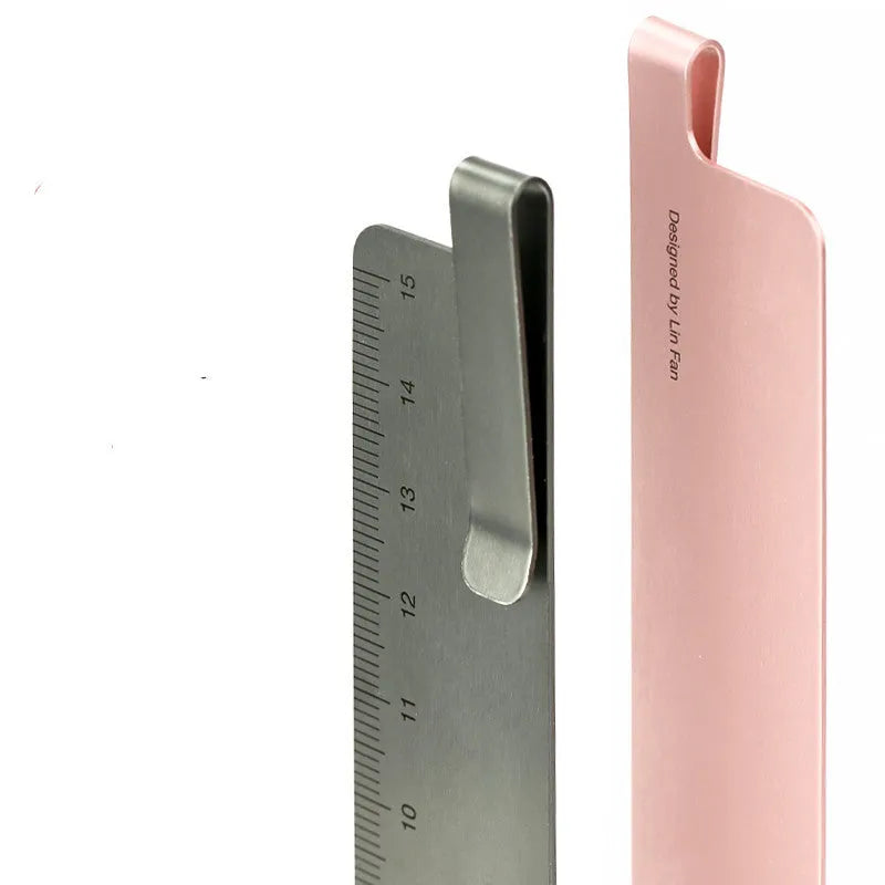 Aluminium metal bookmark ruler with 15cm laser-engraved scale in retro design
