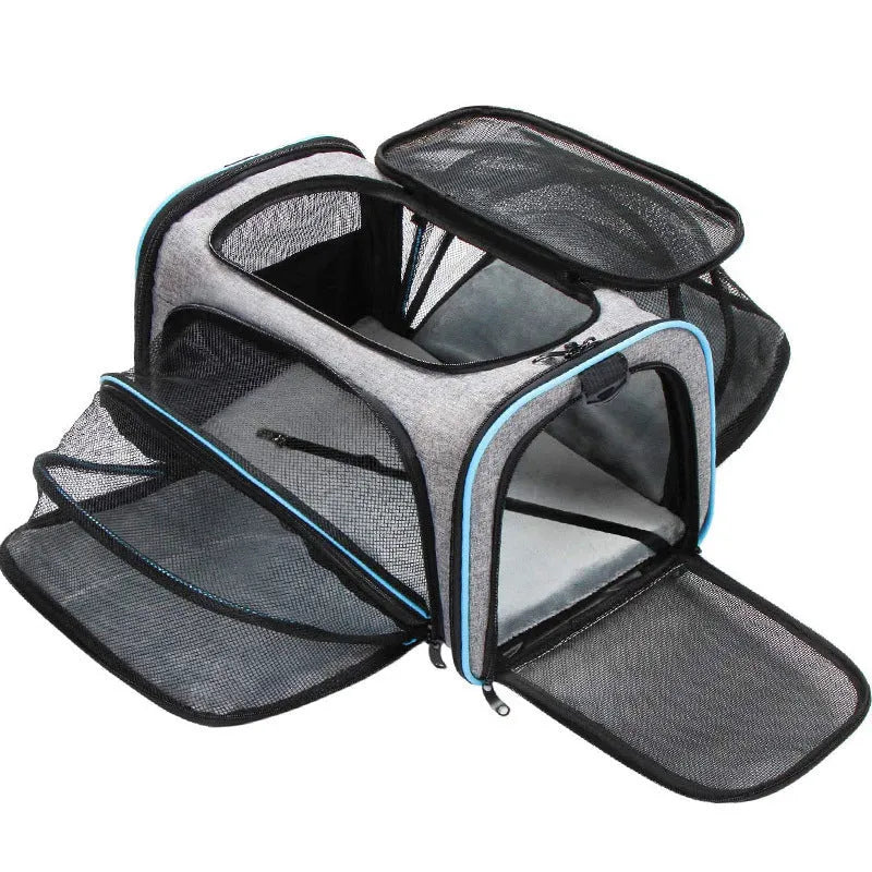 600D cation cat carrier bag in black, black with red piping, grey with blue edge or grey with green edge colours