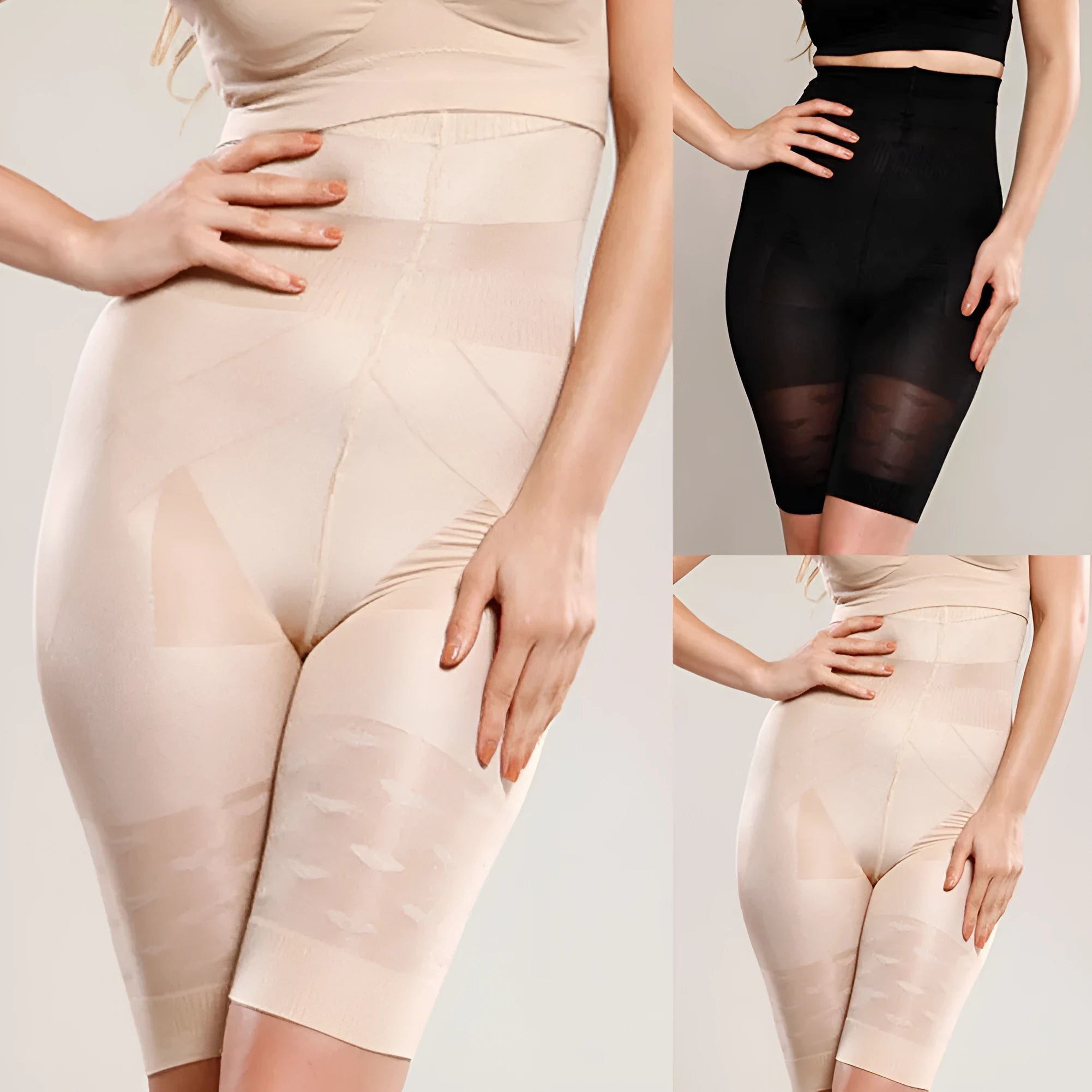 Black seamless high waist shapewear shorts for women laid flat