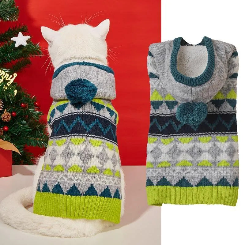 Green diamond pattern acrylic pet sweater for dogs and cats on a mannequin