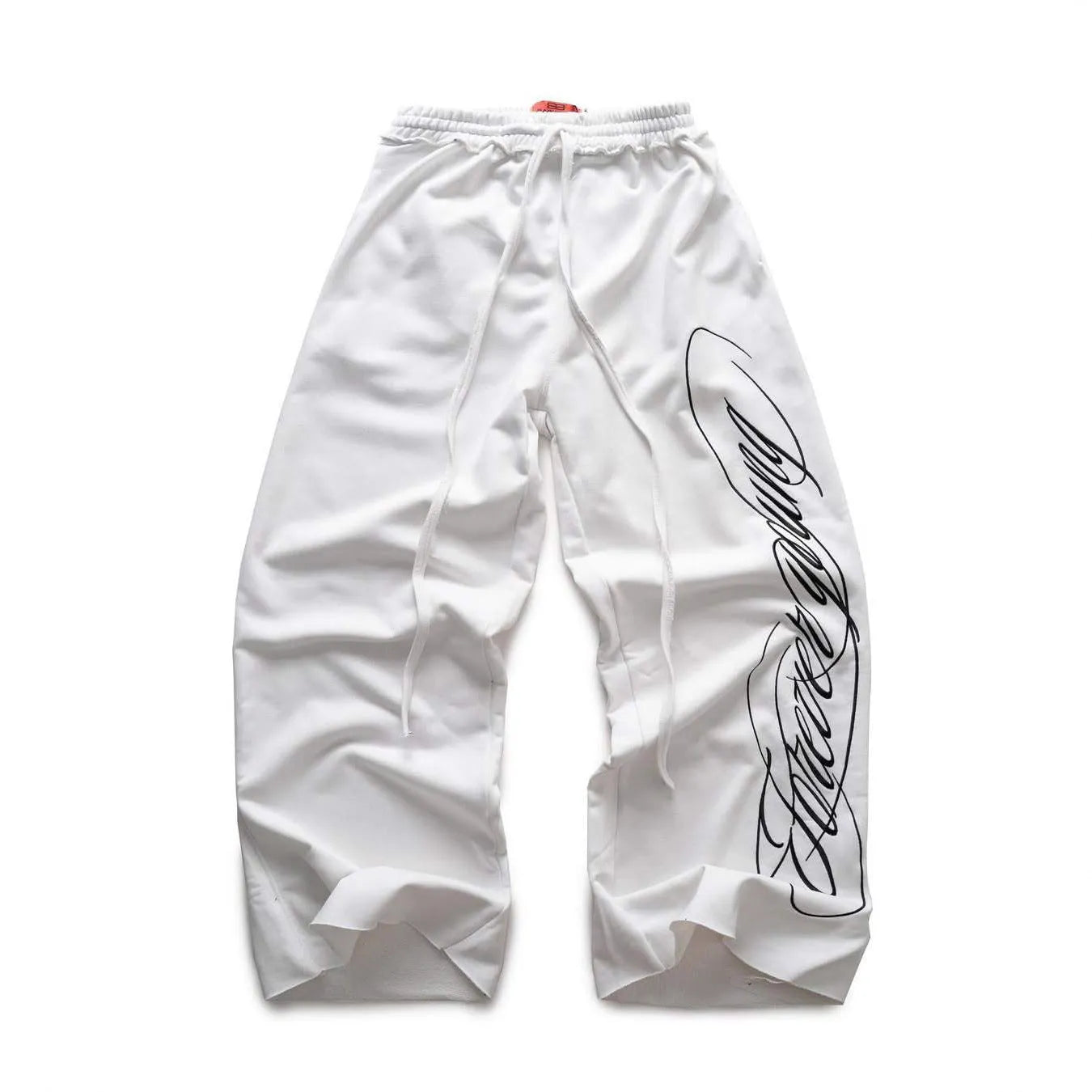 Design printing men's smart trousers in black, loose fit polyester with mid waist and micro elasticity