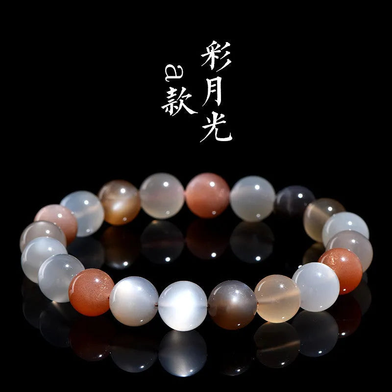Natural colourful moonlight moonstone bracelet with 8mm beads in unisex single circle design
