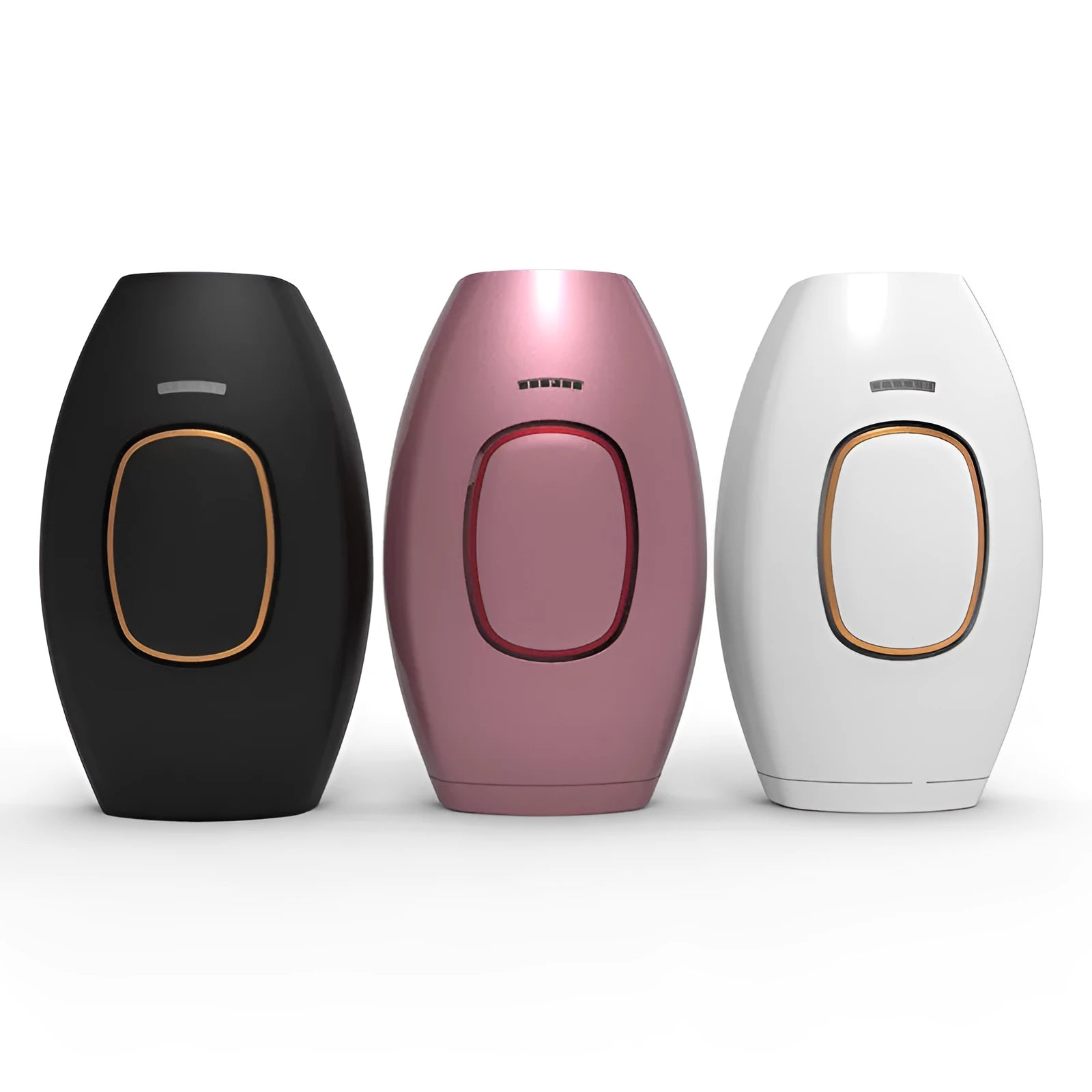 Home laser hair removal instrument with pulsed light technology, xenon quartz light tube, 470nm-1100nm wavelength, 33*10mm2 focus size, 1.5-3.9J/cm2 energy, over 300,000 flashes, ABS body, in Black, Rose Gold, White, for UK or other plug models.