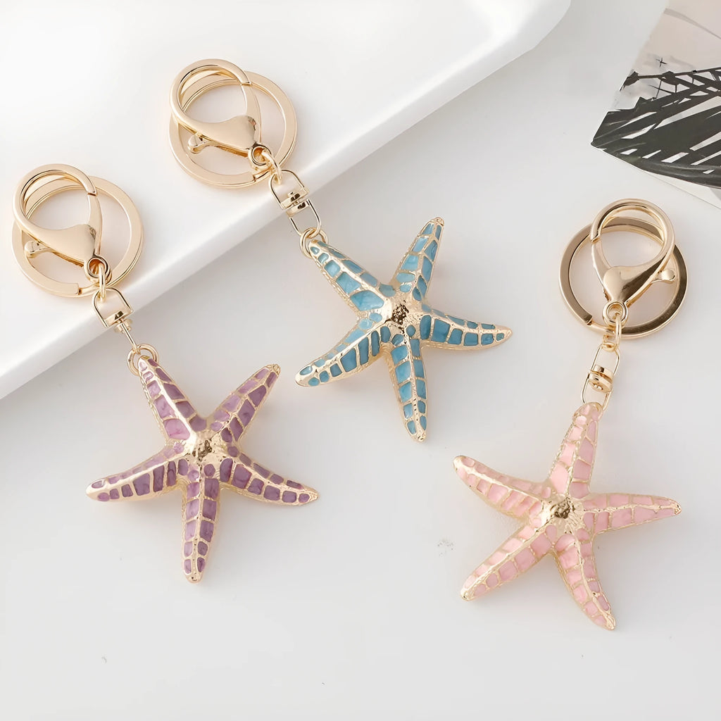 Ocean Series starfish shell keychain with electroplated finish in blue pink and purple colours