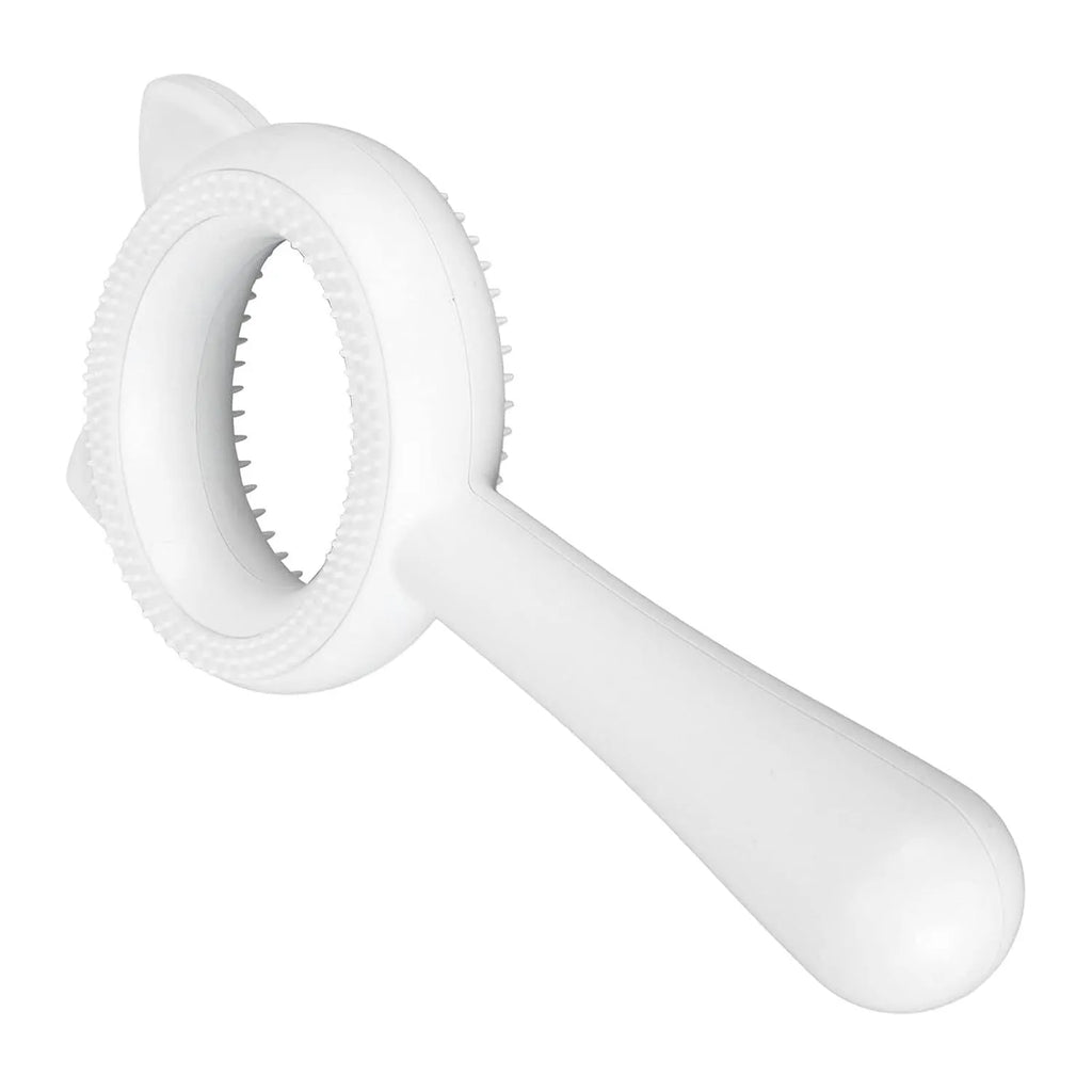 Blue and white double-sided pet grooming brush with deshedding comb and massage comb functions