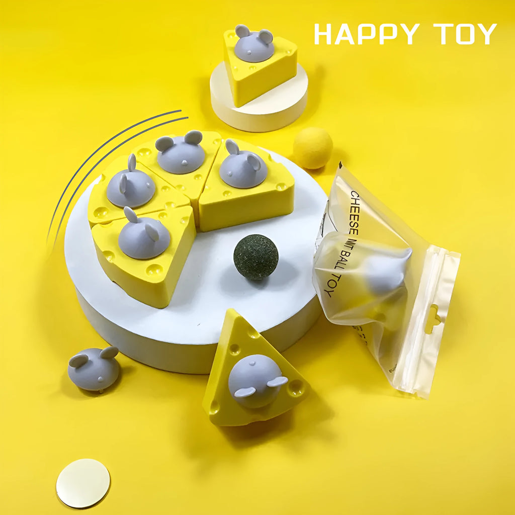 Yellow catnip toy balls for dental cleaning and feline entertainment