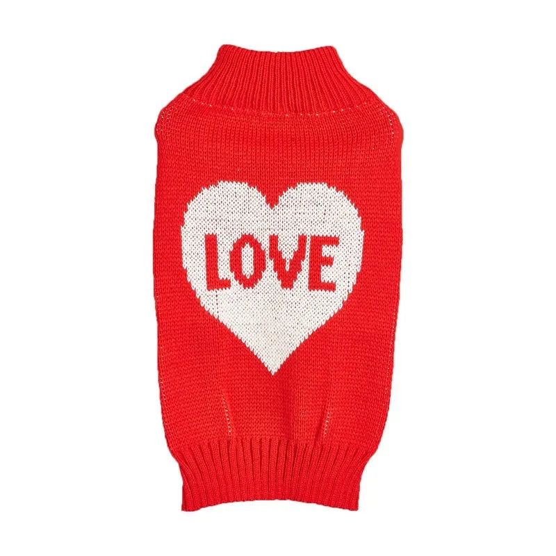 Acrylic dog sweater with bow and love heart design in pink colour option