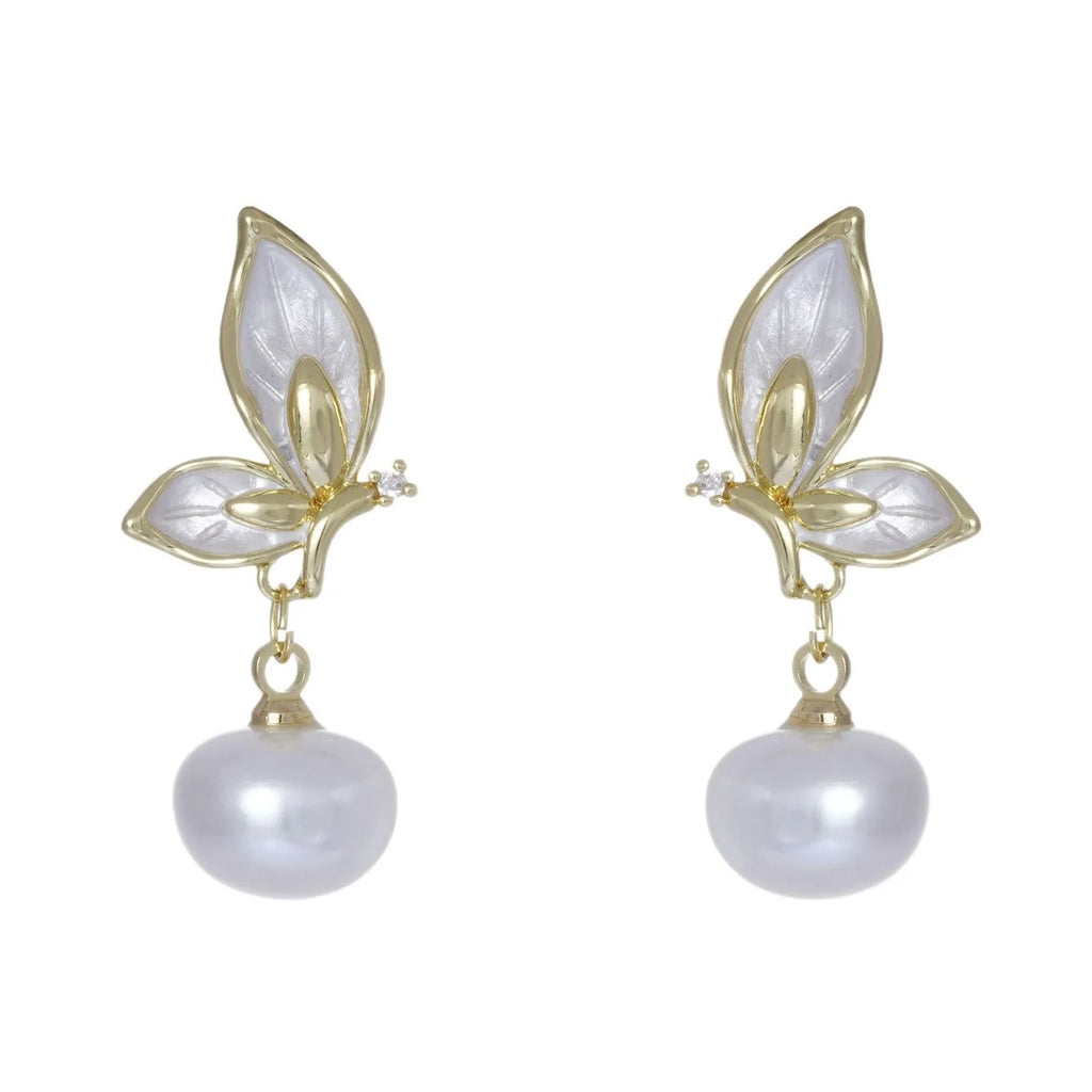 A pair of women's butterfly earrings in colour PT0203, made from copper with zircon painting.