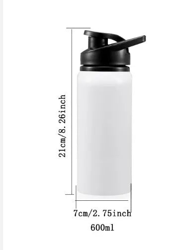 White aluminum sports water bottle for cycling available in 600ml and 750ml capacities
