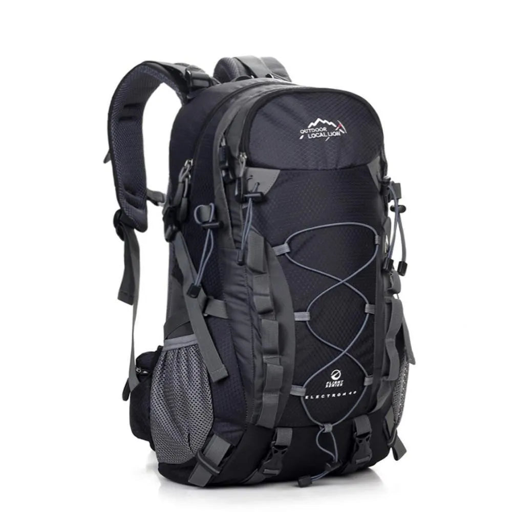 Green polyester outdoor backpack with straps, shown with a capacity of 20-35 litres for sports and travel.