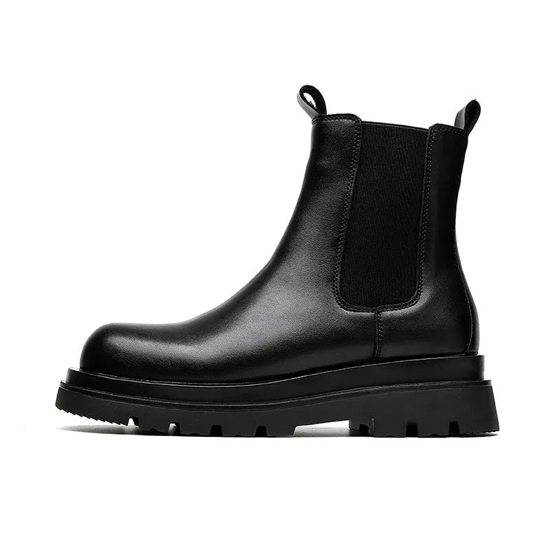 Chelsea men's high-top smoke pipe Martin boots in imitation leather with rubber sole and sewing thread detail