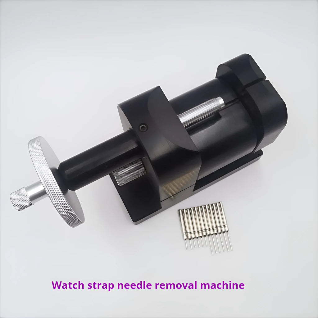 Alloy steel watch strap stripping machine and tool set for watch repair.