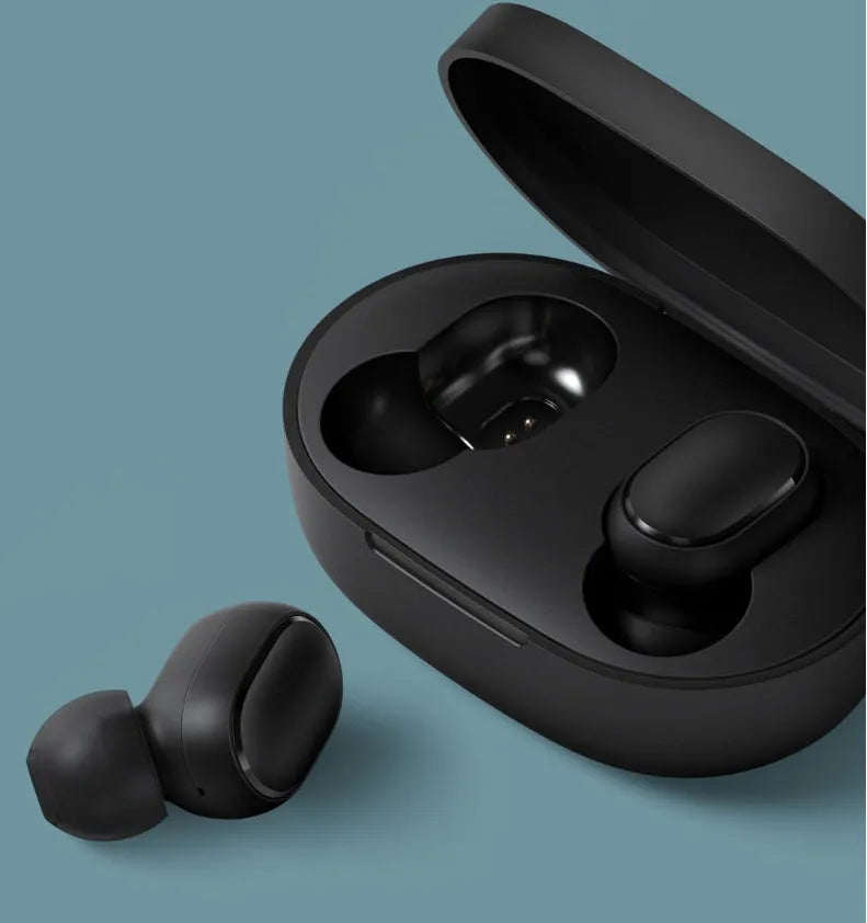 Redmi AirDots black true wireless Bluetooth earbuds with charging case