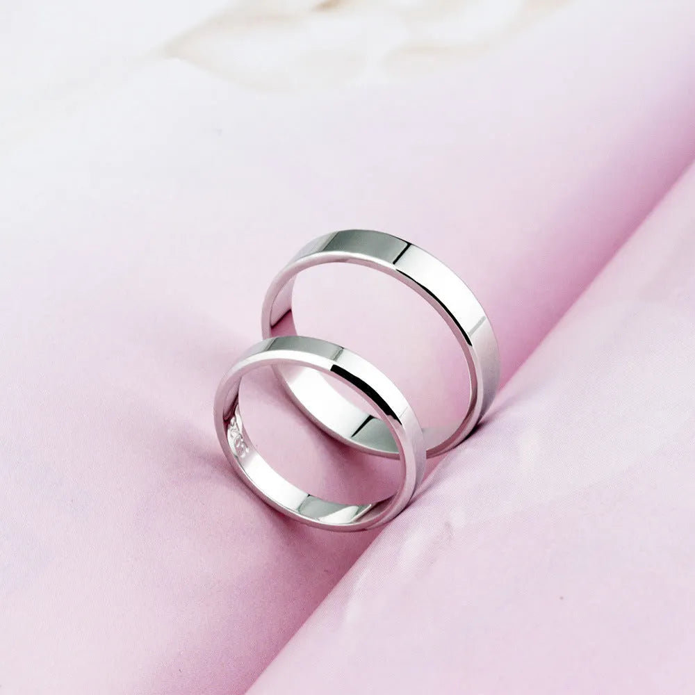 s925 sterling silver love couple ring set hand-polished anti-allergic 3mm 4mm band