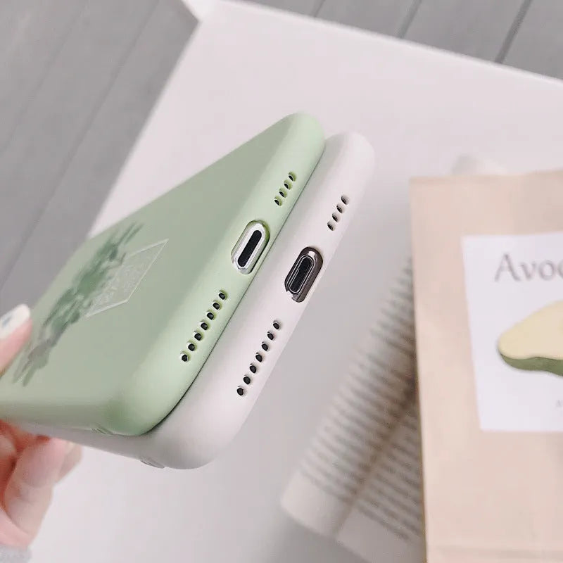 Silicone Plant Pattern Phone Case Back Cover for iPhone 11 11Pro 11Pro Max XR XS XS Max 6 6s 7 8 Plus X Non-Toxic Painted Design Dirt-Resistant Wear-Resistant Easy Clean White Colour Simple Style