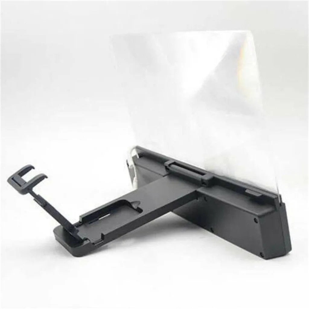 12-inch mobile phone screen amplifier with flexible gooseneck stand and speaker on a table