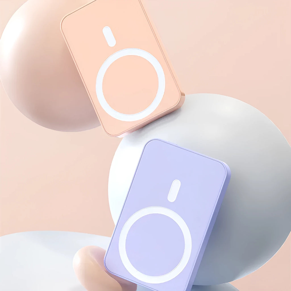 Pink purple white magnetic wireless power bank with 20000mAh capacity and plastic shell