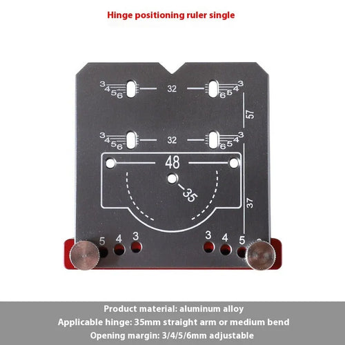 Red aluminium alloy hinge locating tool with adjustable margin settings for 35mm cabinet hinges