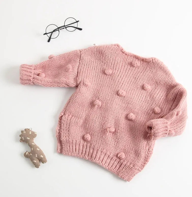 baby girl sweater in pink, brown, or yellow knit, sizes 73 to 100 cm