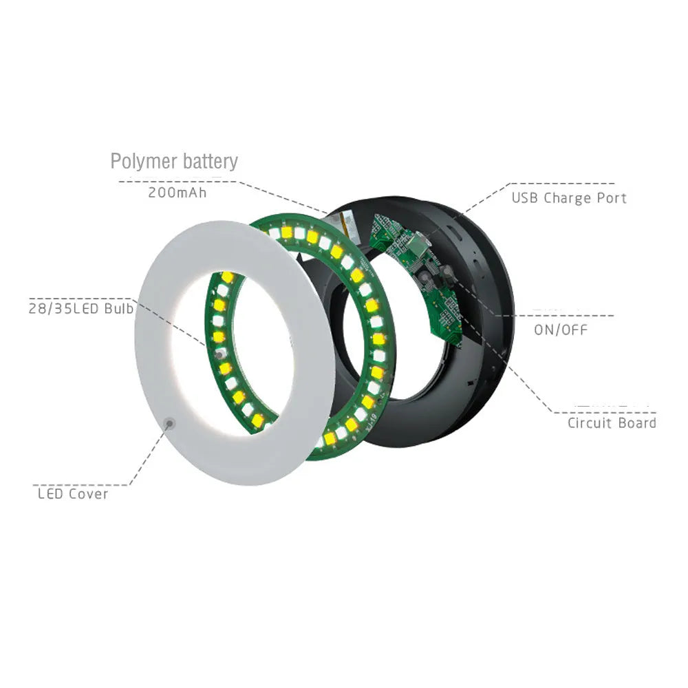 Black USB rechargeable selfie ring light for mobile phone photography with adjustable brightness