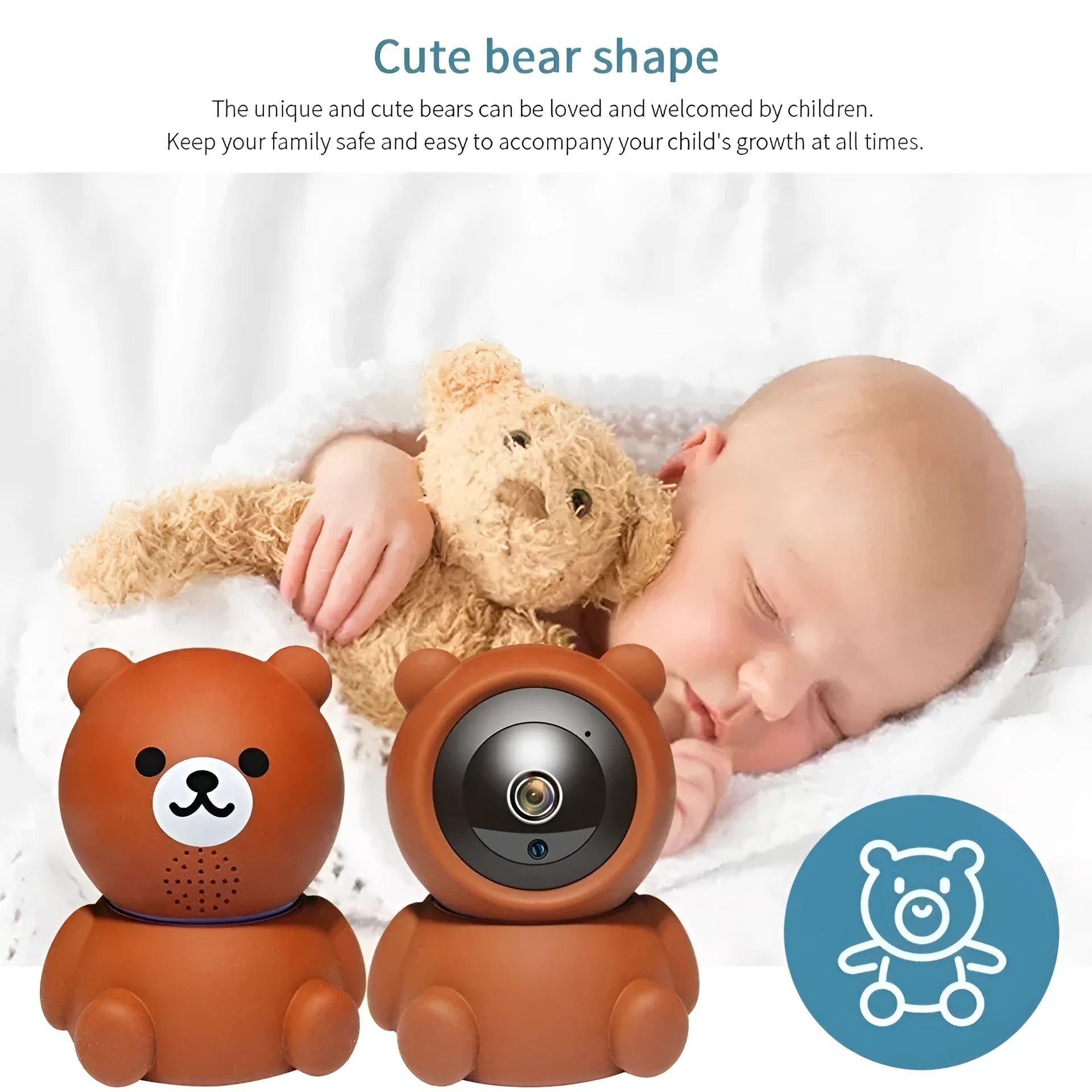 Bear brand white 1080P WiFi indoor security camera with infrared night vision LEDs.
