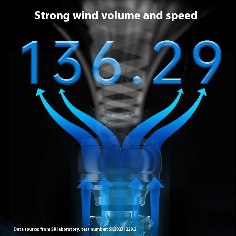 SK white bladeless tower fan with remote control on floor next to desk
