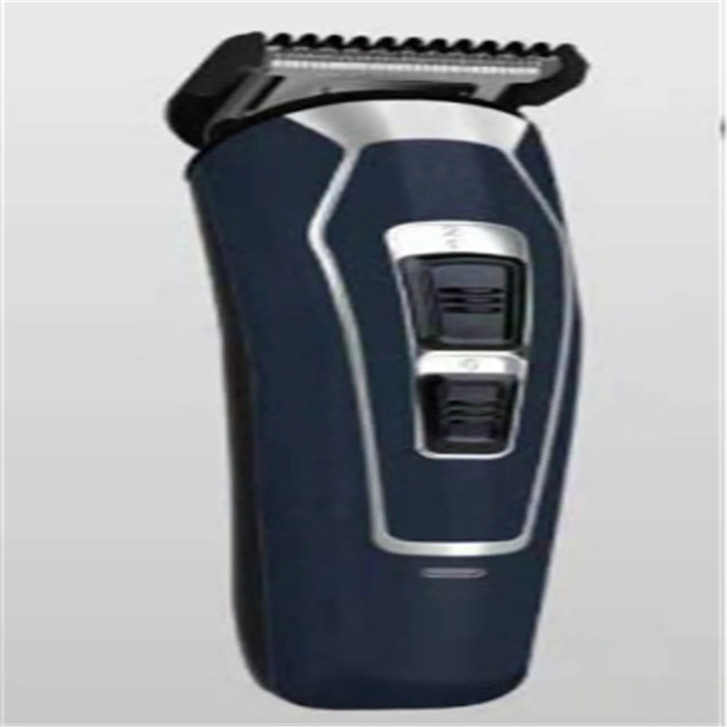 Dark blue and coffee coloured rechargeable electric hair clipper with European plug