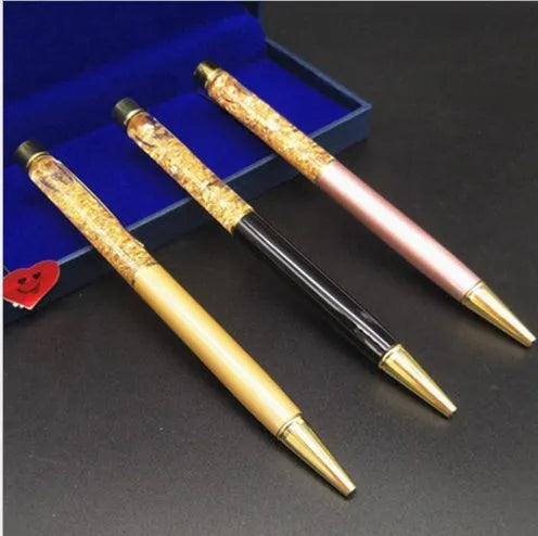 Gold foil metal ballpoint pen with 1mm tip and 13.8cm length