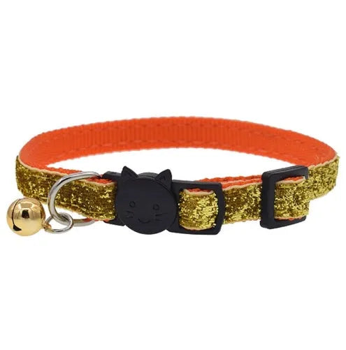 Fish scale blue nylon cat collar with bell on black plastic buckle