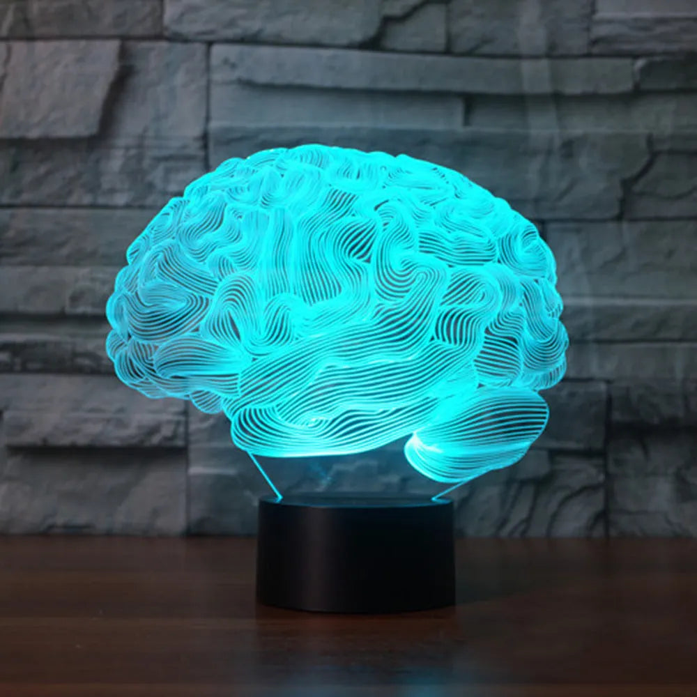 3D acrylic brain illusion LED lamp with colourful lighting on ABS base with remote control