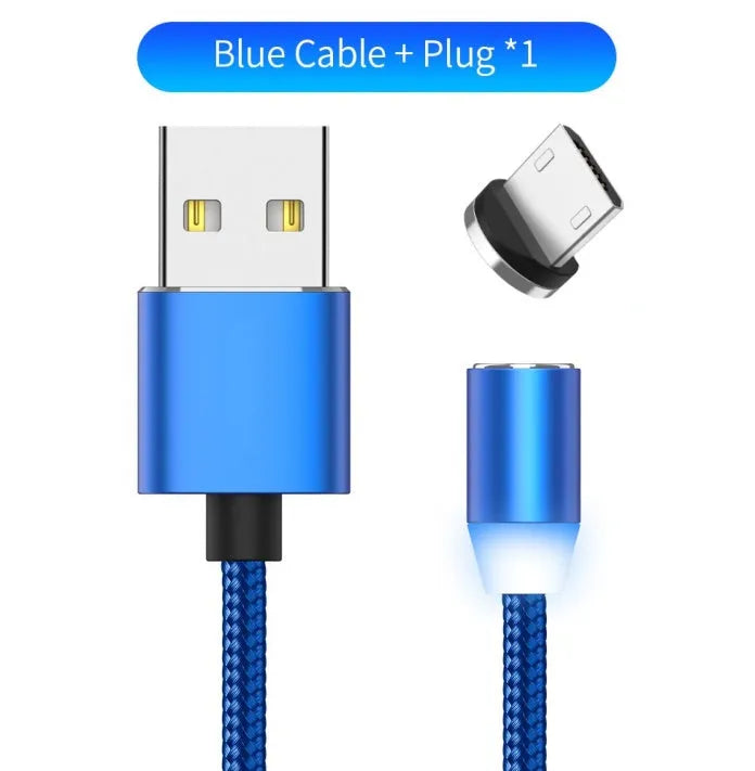 YBD 1 metre cotton braided magnetic charging cable with LED light and aluminium shell