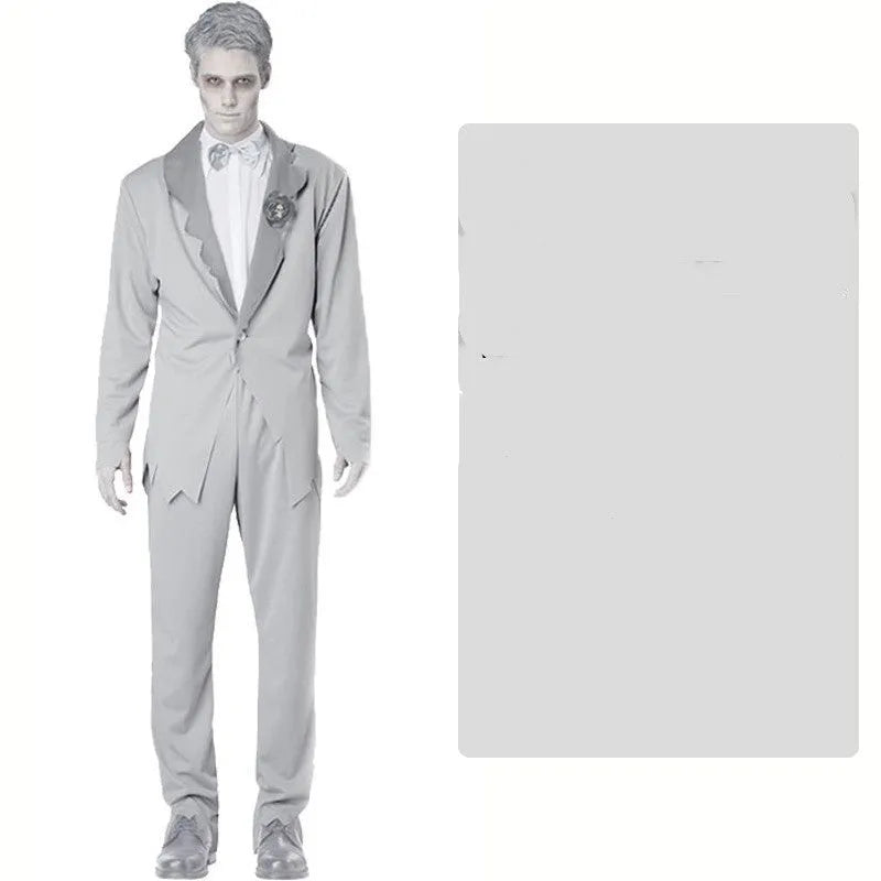 Halloween costume set for adult bride and groom couples including ghost bride and vampire bride options