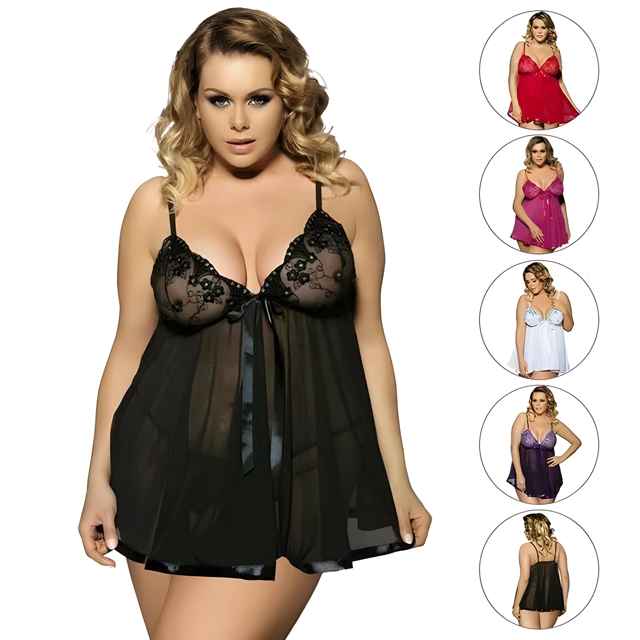 Women's purple lace sleepdress with mesh detailing in plus-size lingerie